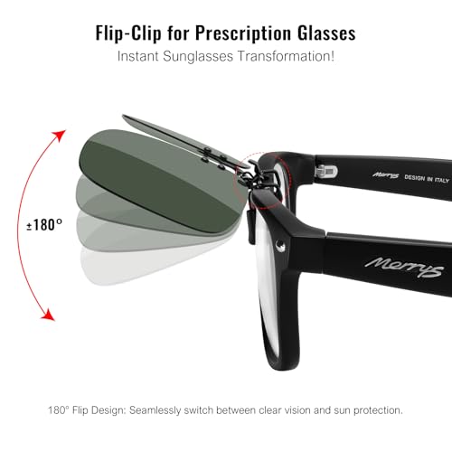 Image of MERRY'S Polarized Clip on Sunglasses Flip Up Metal Clip Attachments for Prescription Glasses