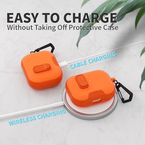 Image of for AirPods Pro 3 Case with Lock,TPU Leather Texture Durability Anti-Lost & Shockproof Protective Cover Accessories with Cleaning Kit in Keychain for Apple iPod Pro 3rd Generation 2025(Orange)
