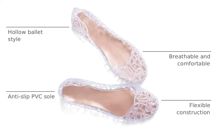 Image of Stunner Women Beach Jelly Shoes Slip On Crystal Summer Hollow Ballet Flats | Summer Cool PVC Breathable Outdoor Indoor Dressy Flat Sandals for Holiday Shopping Spa Swimming Pool