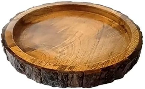 Miniatura 2 de 1 losa redonda de madera barnizada con bordes de corteza, centro de mesa rústico para bodas u hogares, bandeja de tronco de árbol de madera natural,