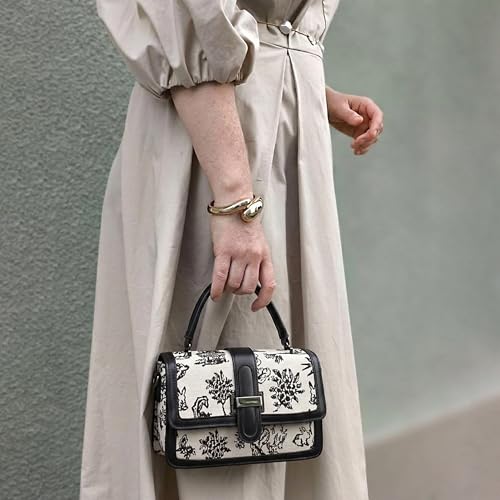 Image of EXOTIC Rosetta Structured Sling Bag for Women | Printed Panel Handbag with Top Handle & Detachable Crossbody Strap | Multi-Compartment Satchel Purse