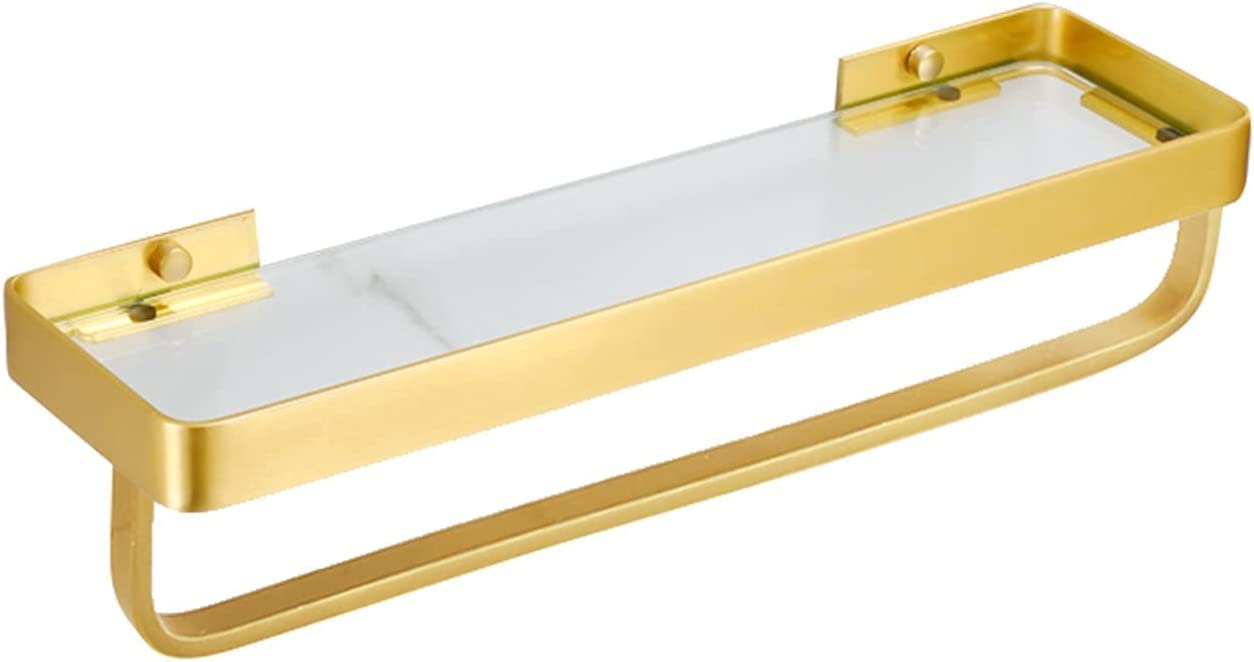 IOCCIOBB Bathroom Glass Shelf No Drilling Rectangular Shower Shelves Tempered Glass Bathroom Shelf Shower Caddy Storage Organizer Golden