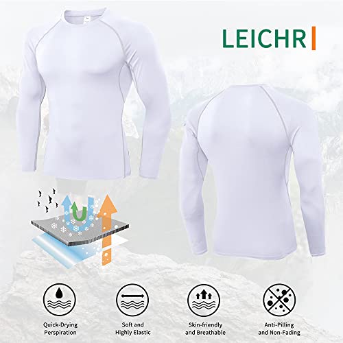 Eargfm Men's Athletic Compression Shirts Long Sleeve Workout Running Base-Layer Cool Dry Active Trainning T-Shirt Tops White #TOP2