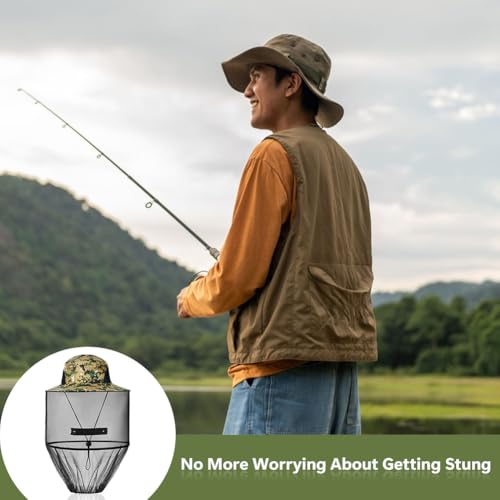 AOGOE Head Net Face Mesh Head Cover, Hut Mit Moskitonetz, Moskito Kopfnetz Net Kopfschutz-Netz für Optimale Sicht, Waschbar, Moskitonetz Hut für Outdoor Lovers,Klettern,Angeln, Imkerei(Grün)