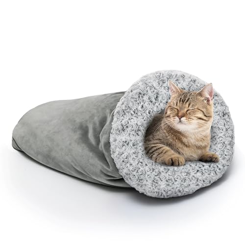JVVGPET Covered Cat Bed for Indoor Cats, Washable Fluffy Cat Sleeping Bag