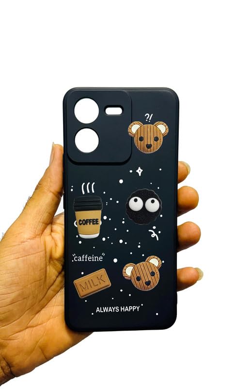 Image of Back Case Cover Compatible for iQoo Z9 5G | Cute Fun Cartoon 3D Ball | Coffee Silicone Case | Camera Protection | Body Protection | Shock Proof | Color Black