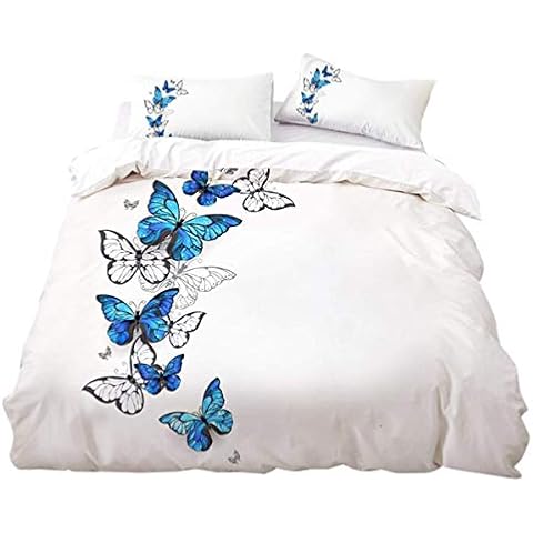 Mädchen Bettwäsche Schmetterling Weiß Kinderbettwäsche Butterfly 100% Mikrofaser Kinder Bettbezug 135x200 Cover