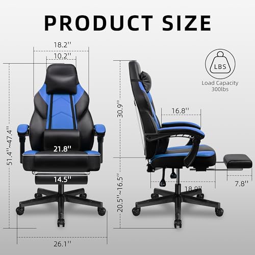 Image of Shintenchi Gaming Chair,Video Game Chair with footrest and Massage Lumbar Support,Height Adjustable Game Chair with 360Swivel Seat Ergonomic Computer Chair with Headrest for Office or Gaming(Blue)