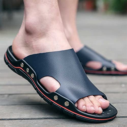 Mens Slide Sandals Open Toe Fixed Strap Outdoor Beach Leather Non-slip Outdoor Slide Sandal2