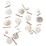 Capiz Girlande aus Muscheln mit Treibholz – Muschelgirlande maritim, Hängedeko für Fenster, Wand & Tür, Coastal Boho Strandhaus Deko, Weiß/Natur