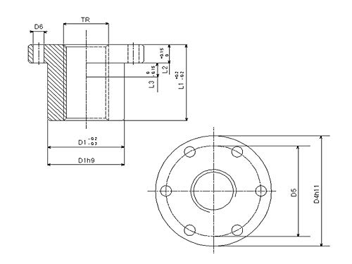 EBFM - Tuerca trapezoidal (24 x 5 mm, derecha), color rojo