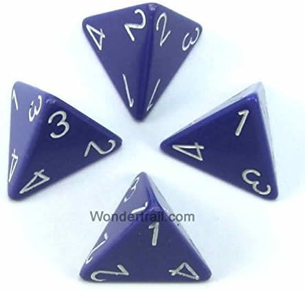 Wondertrail WCXPQ0407E4 Purple Opaque Dice with White Numbers D4 Aprox 16mm (5/8in) Pack of 4 Dice Chessex
