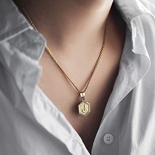 Trendsmax Hexagon Initial Letter D Alphabet Pendant Necklace Gift For Women Girls Gold Plated Stainless Steel Curb Cuban Link Chain Necklace Length Personalized #TOP5