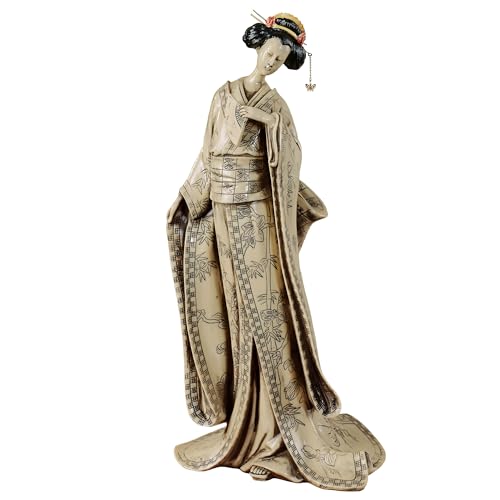 Figura Decorativa Geisha de Resina Beige y Negro 17.5 pulg miniatura 1