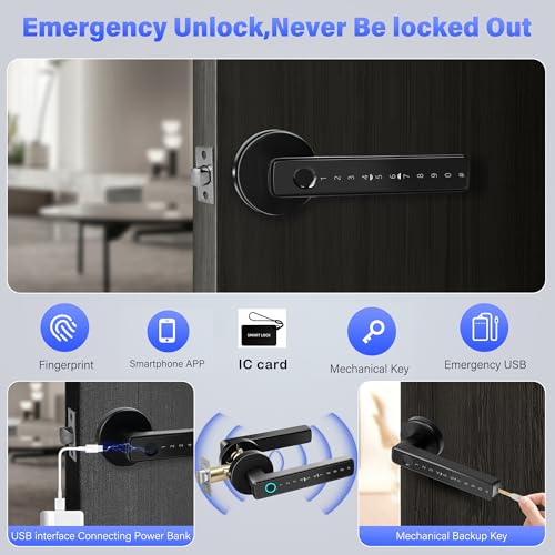 Smart Door Lock, 5-in-1 Smart Lock Fingerprint, Password Bluetooth Smart Locks,Biometric Identification Fingerprint Key Digital NFC, Code Locks for Home, Office, Hotel(APP Smart Management) - Image 5