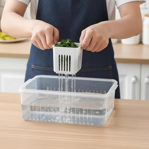 Image of TASMAX Fridge Storage Boxes, Plastic Fridge Containers, Fridge Accessories Items, (FRIDGE CONTAINER 4 GRID WITH LOCK)