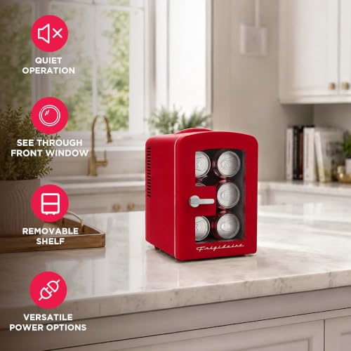 Frigidaire Red Mini Personal Fridge Cooler, Transparent Door, 1 Gal Capacity fits Six Cans, Includes Plugs for Home Outlet & DC Charger - 9.84" D x 7.09" W x 10.35" H - image 3