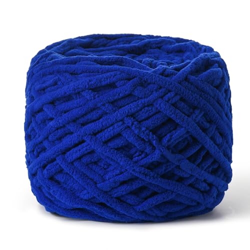 Image of Fluffy Chenille Chunky Yarn for Crocheting 100g(65.6yd) - Baby Yarn for Crocheting Soft - Velvet Yarn for Crochet Blanket - Amigurumi Crochet Yarn（Sapphire Blue