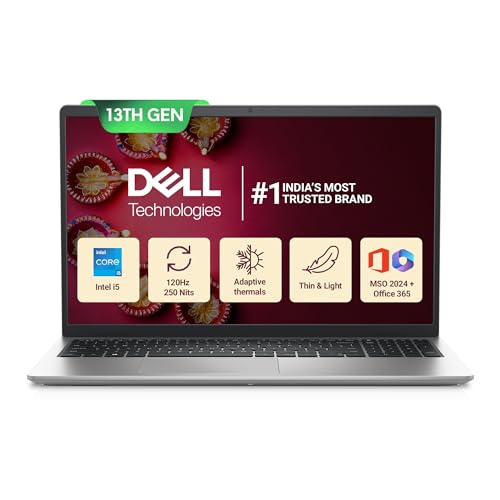 Dell 15DC15250, Intel Core i5 13th Gen - 1334U, 16GB RAM, 1TB SSD, FHD 15.6'/39.62 cm, Windows 11, MSO'24, Silver, 1.62kg, Backlit Keyboard, 15 Month...