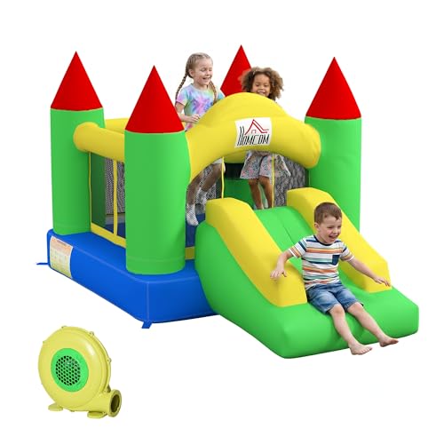 HOMCOM Kids Bouncy Castle Inflatable Bouncer Bounce House and Slide Inflatable Jumper with Blower