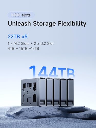 MINISFORUM N5 Air 5-Bay Desktop-NAS, AMD Ryzen 7 255, 8C/16T CPU, Radeon 780M, 64GB SSD, 3×M.2 NVMe, 10GbE + 5GbE, OCuLink- und USB4-Anschlüsse, PCIe x16 Erweiterungssteckplatz (ohne HDD)