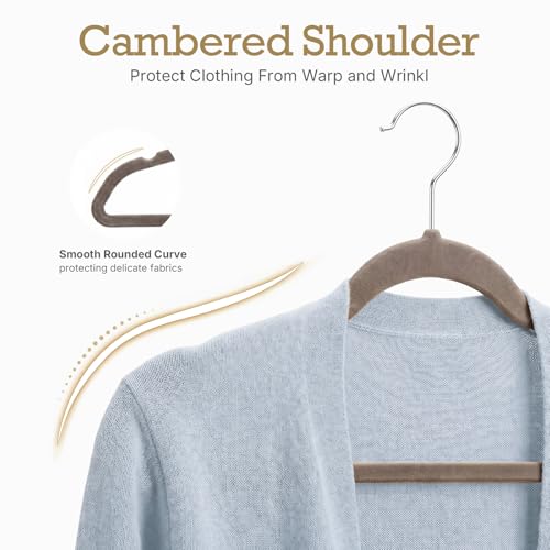 Image of HOUSE DAY Taupe Velvet Hangers 60 Pack, Non Slip Clothes Felt Hanger Heavy Duty for Coat, Premium Slim Space Saving Suit Hangers for Closet Organizer, 360 Rotating Silver Hook