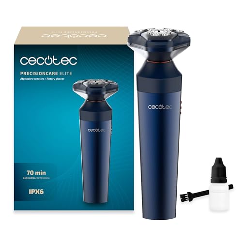Cecotec Afeitadora Rotativa PrecisionCare Elite. Autonomía 70 minutos, Cuchillas de Acero Inoxidable, Resistente al Agua IPX6, Uso Diario o de Viaje, Rendimiento Potente y Eficiente, 7200rpm