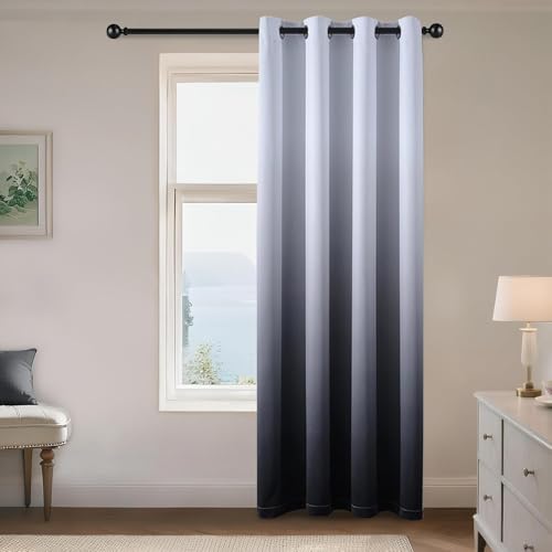 Yakamok Light Blocking Ombre Curtains Black and Greyish White 84L 1 Panel