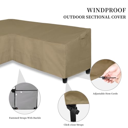 Image of Easy-Going 600D Patio V-Shaped Sectional Sofa Cover, Heavy Duty Outdoor Sectional Cover, Waterproof Furniture Cover with Air Vent 85 inch L (on Each Side) x 33.5 inch D x 31 inch H, Camel