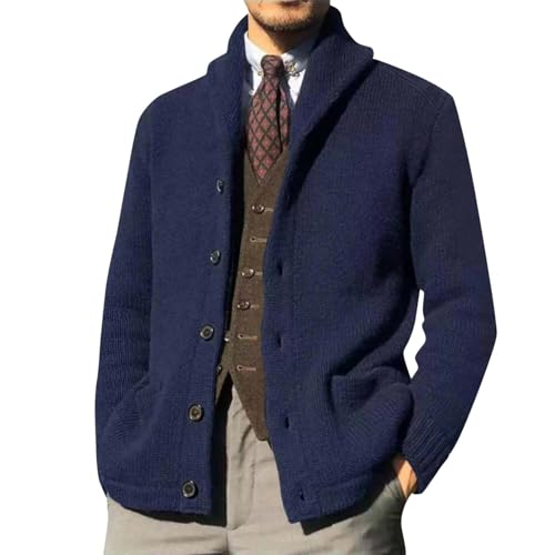 Men's Shawl Collar Cardigan Sweater Casual Button Down Cable Knit Cardigan Winter Open Front Sweaters with Pockets2