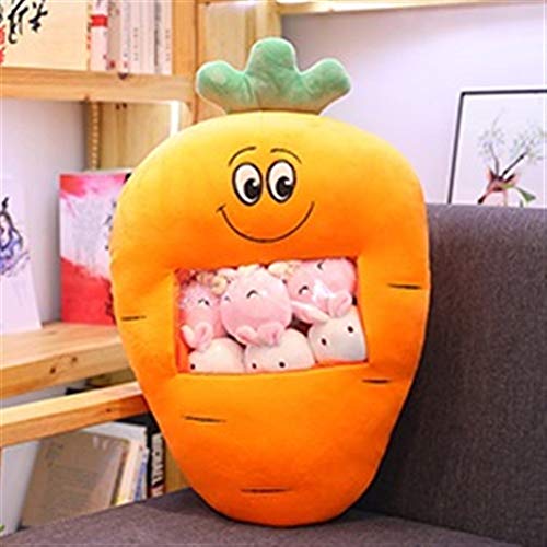 LiXiang666 A Bag of Rabbits in Carrot Bag Squishy 8 Balls Mini Rabbits Pudding Snack Food Pillow Vegetables Fruits Shaped Pillows For Home Decoration (Color : Smile carrot, Size : 50 55cm)