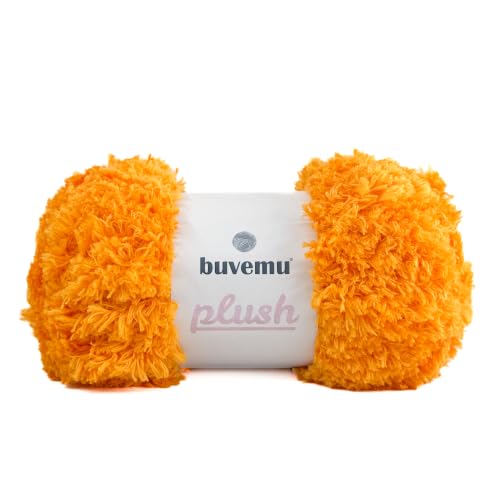 Image of Plush Faux Fur Bulky Yarn, Super Soft Fluffy Fuzzy for Knitting Crocheting Crafting, 100 Gram (3.53 Ounces) 109 Yards (100 Meters) (Orange Peel)