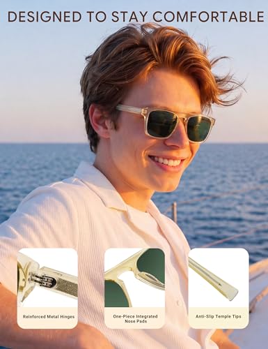 Image of BIRCEN Mens Acetate Polarized Sunglasses: Retro Square Sun Glasses UV400 Protection Anti-Glare Shades for Driving Travel