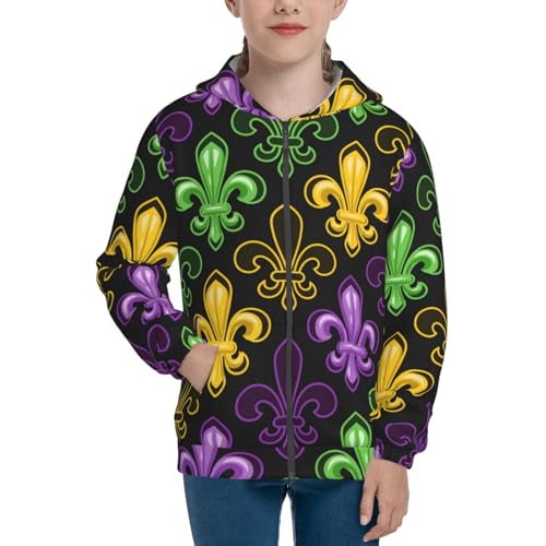 Mardi Gras1 Kid Hoodies Boys Zip Up Sweatshirts Girls Pullover with Pocket3