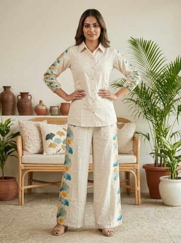 Image of Co Ord Set for Women Stylish Card Set Dress for Women Trendy Top with Plazo Pant Ladies Coord Outfit Modern Wear for Travel Office Casual Look Premium Two Piece Clothing Style