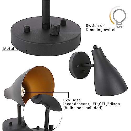 Image of Pathson Set of 2 Adjustable Wall Sconce with Dimmer Switch, Vintage Bedside Wall Vanity Lighting, Hardwired Metal Wall Light Lamp for Bathroom Bedroom Living Room Kitchen Sink Farmhouse