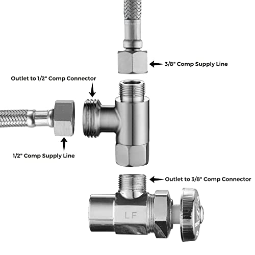 3/8 X 1/2 Adapter T Connector For Shutoff Valve, Add-A-Tee Adapter 3 Way Valve 3/8 Tee Compression, Stainless Steel Splitting Water Supply T Pipe Fitting For Bidet Hose, Angle Stop Valve T Connector #TOP5