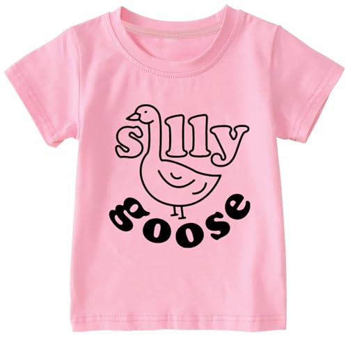 Image of Kids Short Sleeve Tees Toddler Crewneck T-Shirts Boys Girls Dino Raccoon Excavator Silly Goose Flower Girl Tops 2-7 Years