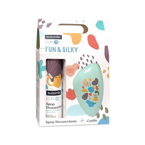 Suavinex, Set spray per capelli per ragazze e bambini + spazzola districante senza tirare, senza risciacquo, profumo fruttato, senza allergeni, 96% ingredienti origine naturale, da 3 a 10 anni, 250 ml