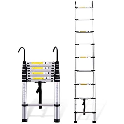 Portable Telescoping Ladder 20ft with Detachable Hook Lightweight Aluminum Extension Ladder for Home RV Attic Indoor/Outdoor Use 330LB Capacity