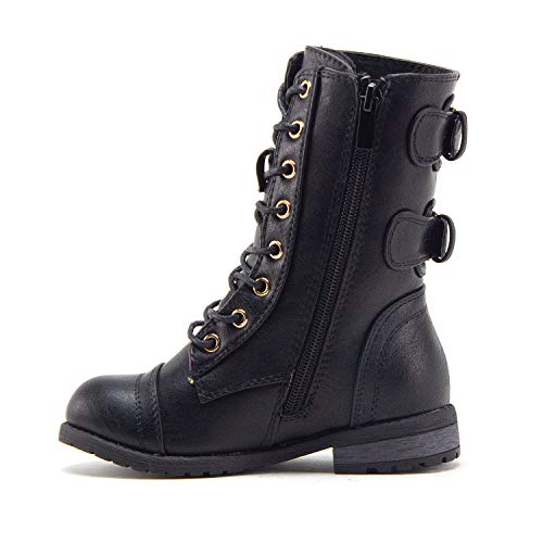 Jazamé Little Girls Justina Tall Calf High Combat Zipped Round Toe Riding Dress Boots2