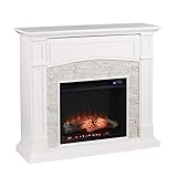 SEI Furniture Seneca Faux Stacked Stone 45' Electric Fireplace with Hidden Media Shelf, New Crisp White