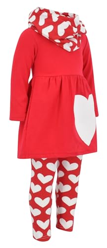 Image of Unique Baby Girls Kids Toddler 3pc Outfit Set Long Sleeve Soft Knit Tunic Top Leggings and Scarf