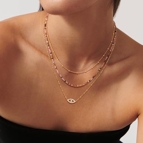 MEVECCO Gold Choker Necklace for Women 18K Gold Plated Handmade Stone Crystal Beaded Summer Necklace Jewelry Gifts For Her3