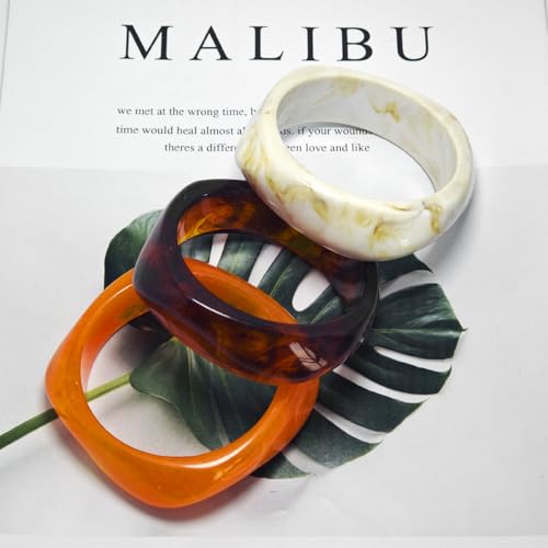 Acrylic Chunky Bangle Bracelets for Women 3 Pcs Colorful Square Resin Bangle Irregular Punk Acrylic Bracelet Geometric Wide Wristband Bracelets Fashions Statement Jewelry Set 6