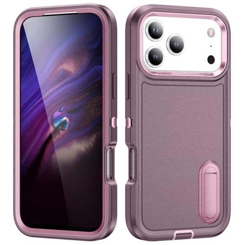 Coque iPhone 17 Pro silicone rigide antichoc violette rose avec béquille de support