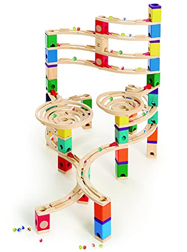Image of Hape Quadrilla Cyclone Wooden Marble Run Race Maze Construction Building Set| STEM Educational Learning Toys for Kids