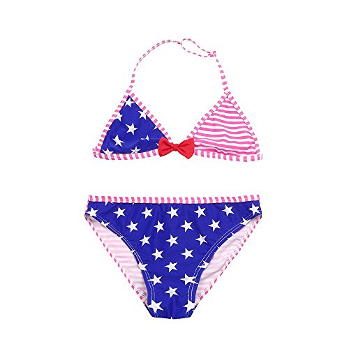 Amlaiworld Maillot de Bain Fille Deux Pièces Étoile Imprimé à Rayures Halter Bikini Set Enfant Sling Bandoulière Réglable Triangle Culottes Tankini de Plage Bébé 5-10 Ans