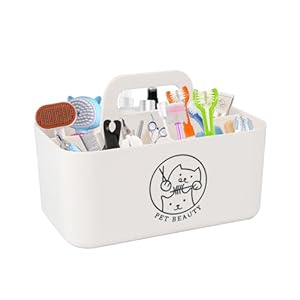 Minimalist White Dog Cat Grooming Supplies Organizer, Portable Caddy with 5 Compartments