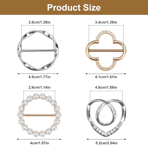 image for TWSURE 4PCS Scarf Ring Clip - T-shirt Ties Clips Clothes Corner Knotte
